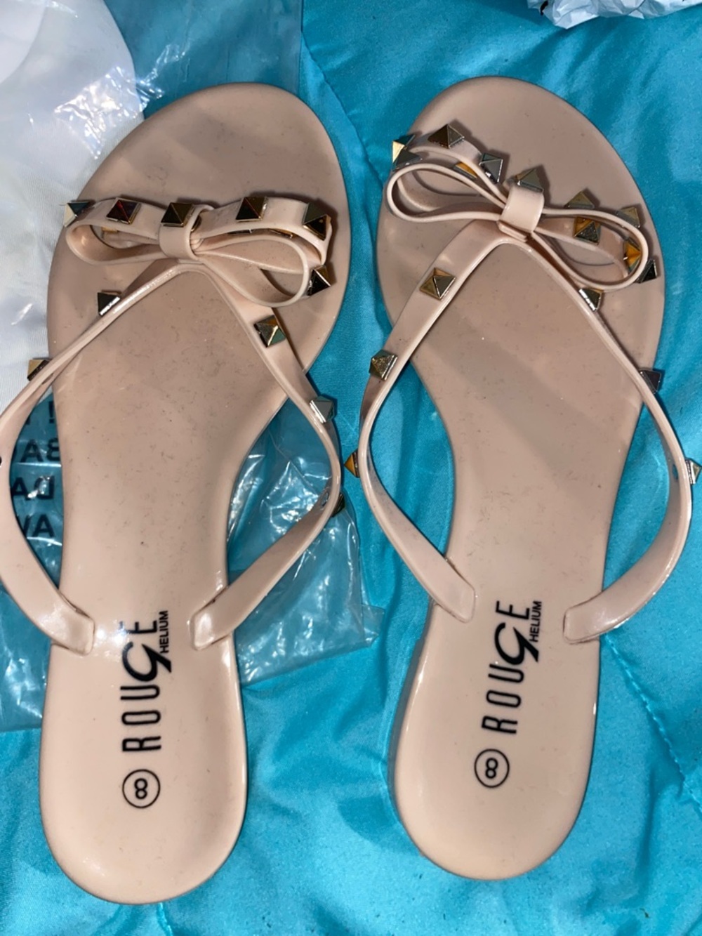 Nude Bow Stud Flip Flop Sandals